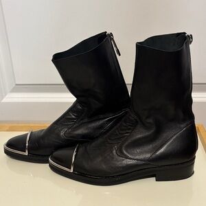 Topshop Black Leather Ankle Boots with Silver Toe Accent